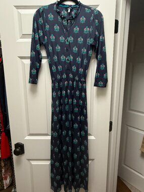 Joules maxi dress, Size 2, Navy with blue/pink flowers